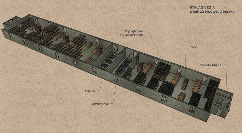 Stalag VIII A - plan wntrza typowego baraku